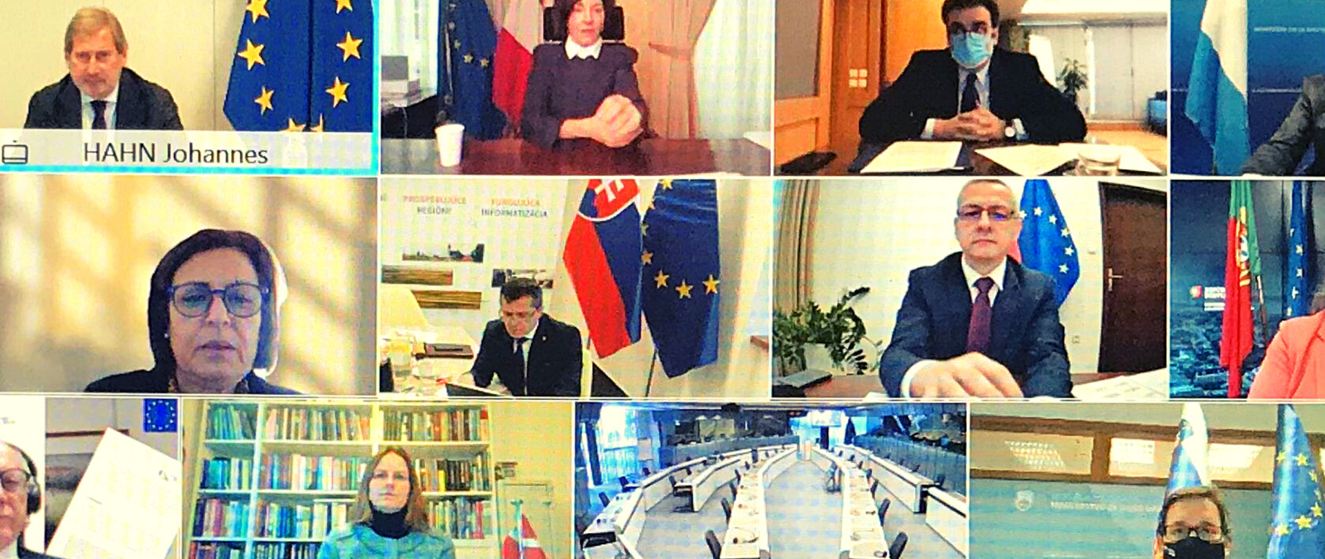 Ministrowie w trakcie videokonferencji. Widok ekranu komputera. Fot. Twitter (Margrethe Vestager; @vestager)