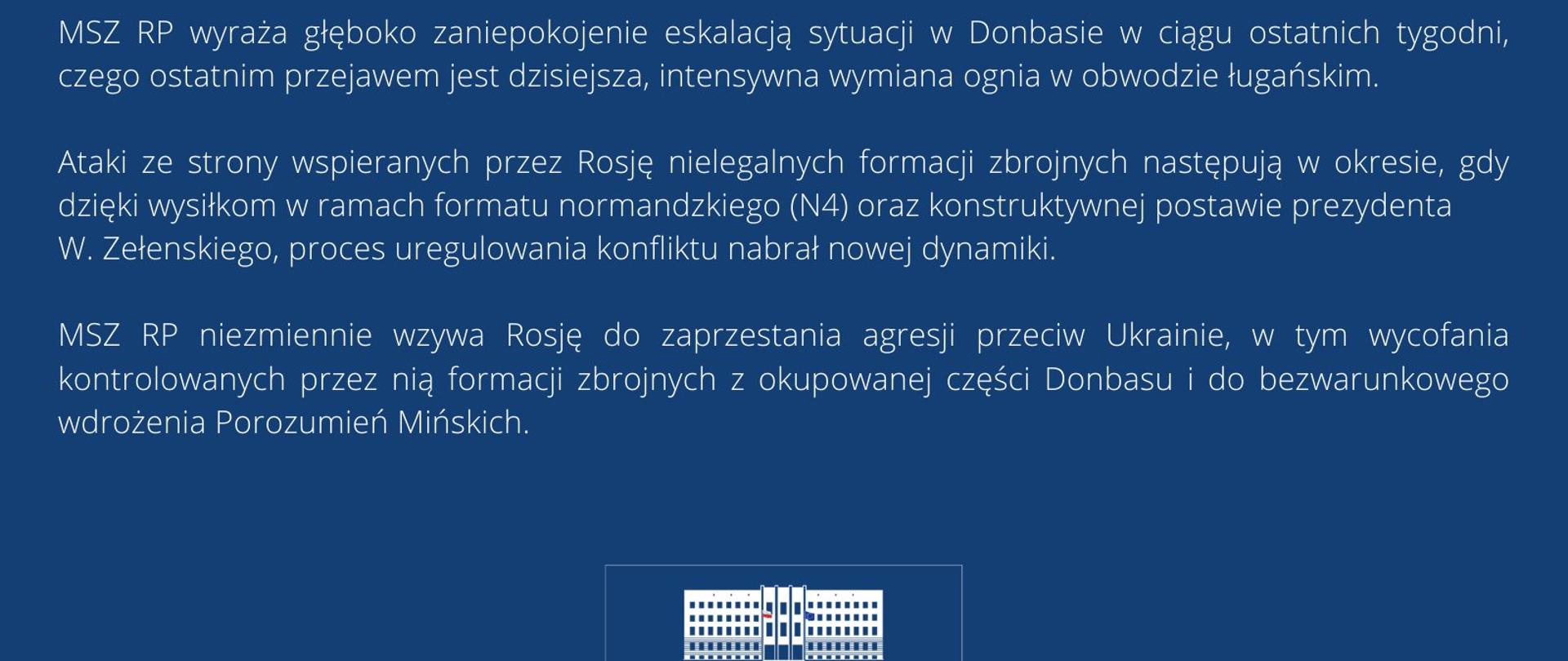 Oświadczenie MSZ - eskalacja w Donbasie
