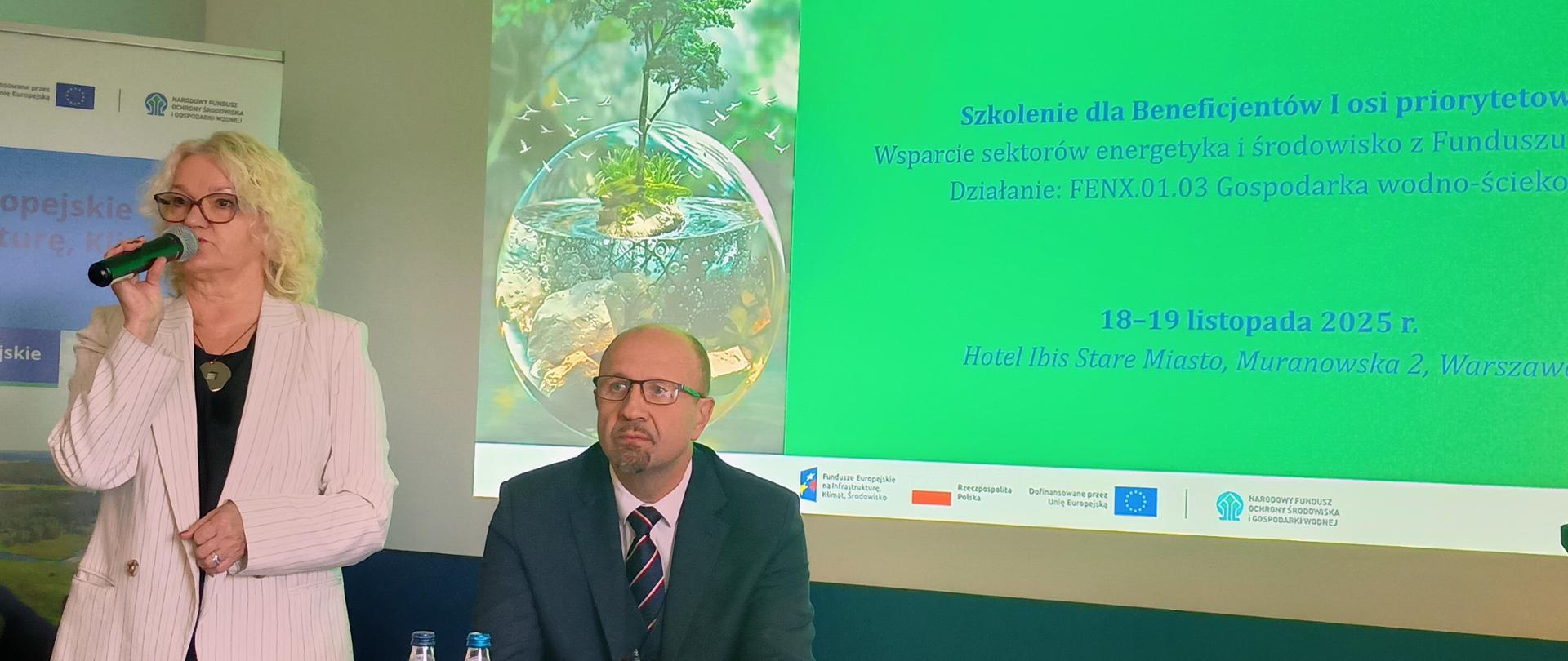 Otwarcie szkolenia: Ewa Kamieńska dyrektor Departamentu Ochrony Wód, Robert Gajda zastępca prezesa NFOŚiGW