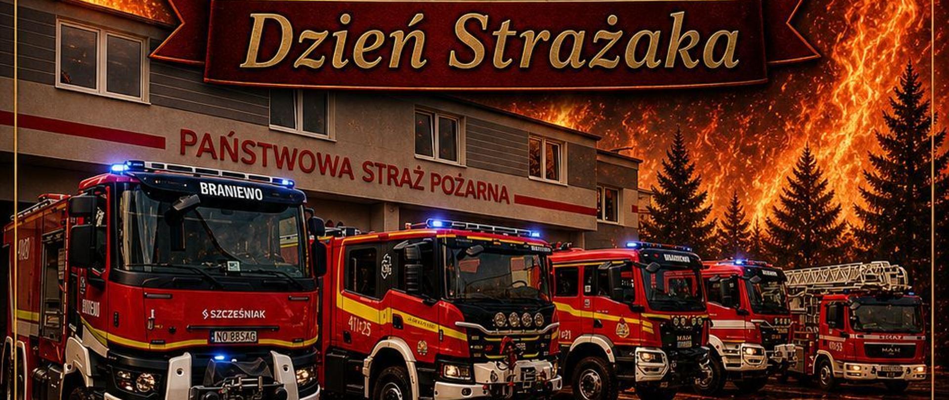 Plakat, zaproszenie na paradę wozów strażackich.
