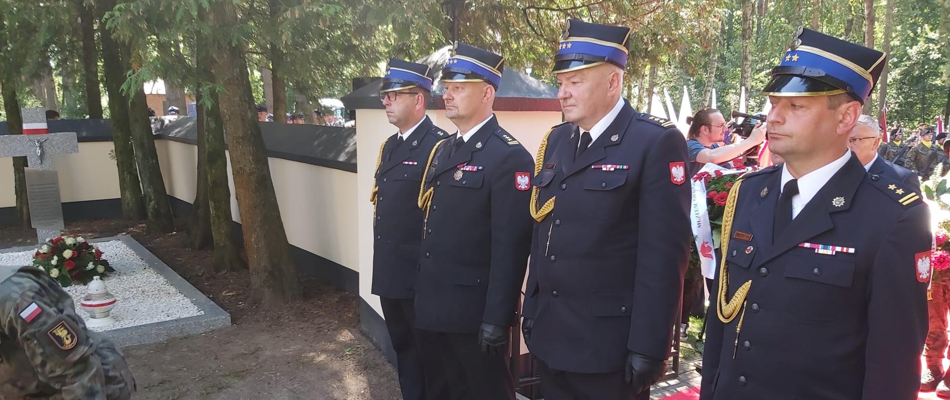 Zdjęcia przedstawiają przebieg uroczystości związanych z obchodami rocznicy bitwy warszawskiej. Na zdjęciach widoczni są funkcjonariusze Państwowej Straży Pożarnej oraz wojska składających kwiaty pod pomnikami. Na zdjęciu widoczni są również żołnierze wojska polskiego ustawieni w kompanii honorowej. 