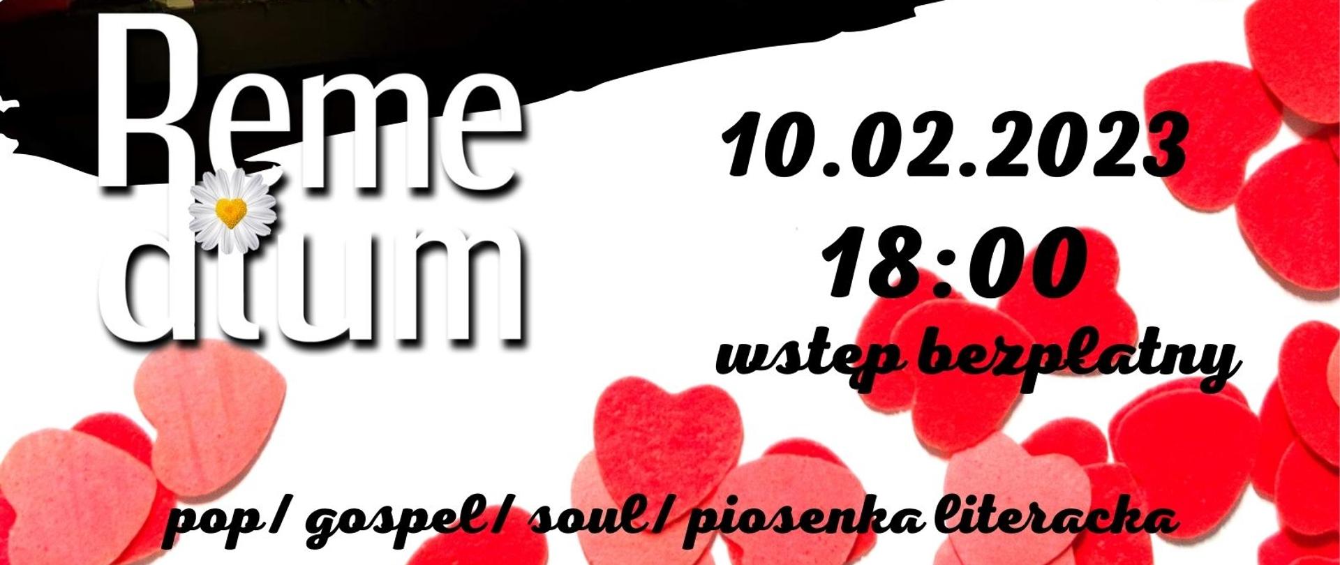 Zdjęcie przedstawia artystów zespołu Reme dium oraz informacje na temat koncertu