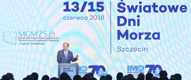 Sekretarz Generalny Międzynarodowej Organizacji Morskiej Kitack Lim przemawia podczas oficjalnej części wydarzenia