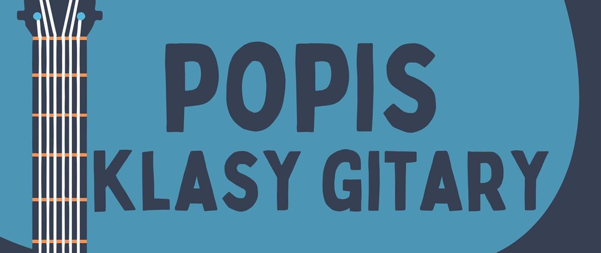 Plakat ma niebiesko-różowe tło z grafiką gitary. Na środku plakatu znajdują się informacje o wydarzeniu. Na dole znajduje się logo szkoły. 