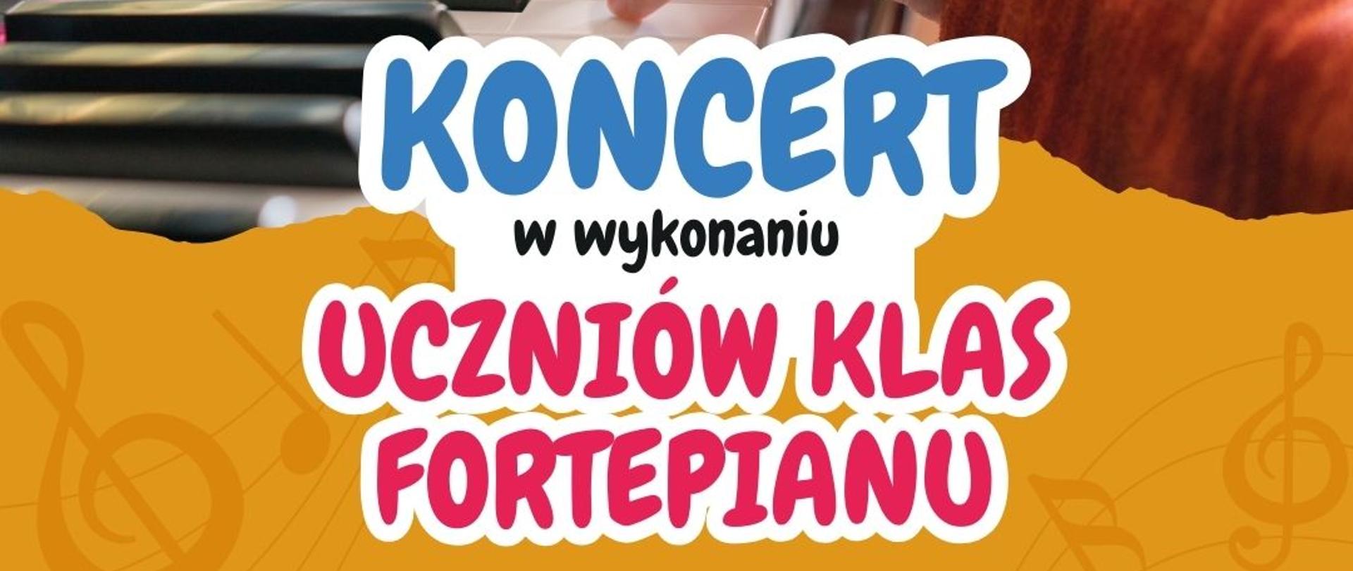 Grafika muzyczna z informacją o terminie koncertu uczniów klas fortepianu