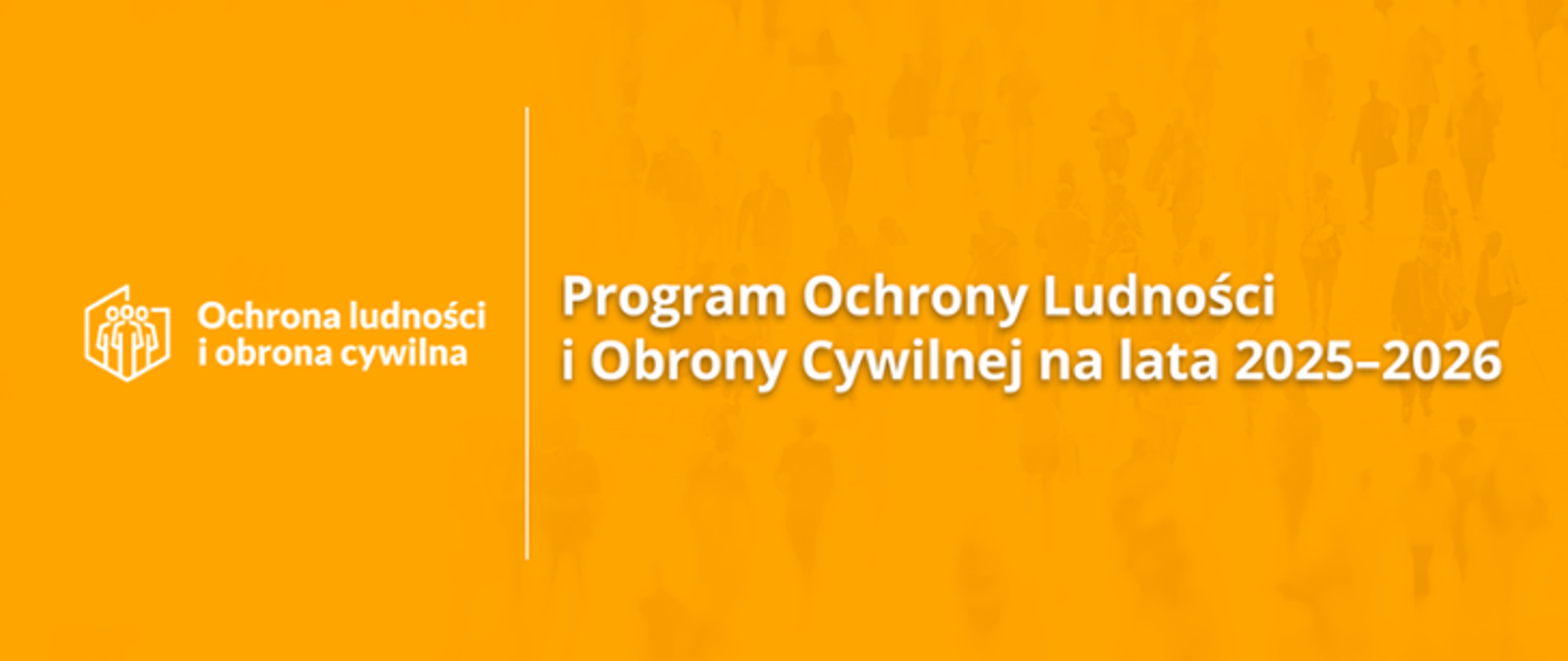 grafika . na żółtym tle napis program obrony ludności i obrony cywilnej na lata 2025-2026