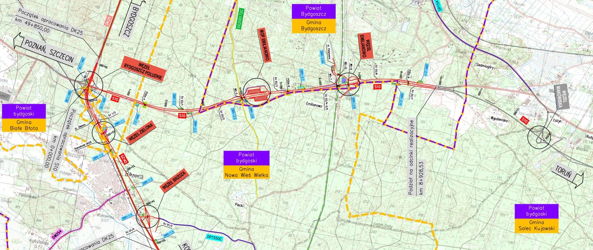 Przebieg drogi ekspresowej S10 Bydgoszcz - Toruń. Odc. 1