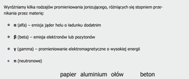Rodzaje promieniowania jonizującego.