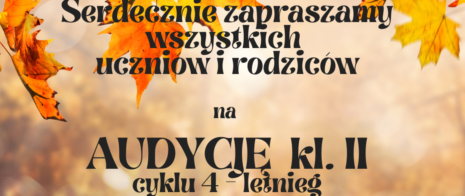 brązowe tło, rude liście wokół i czarne letery z informacją i wydarzeniu