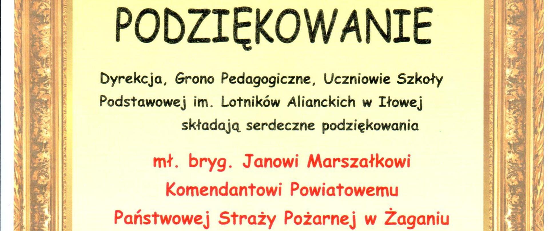 Podziękowanie za inauguracje roku szkolnego 2021 - dyplom