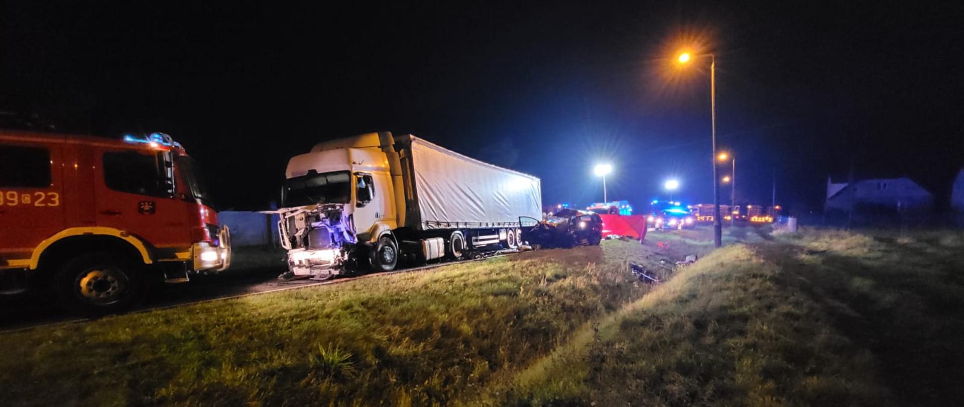 Na zdjęciu strażacy podczas działań przy wypadku drogowym