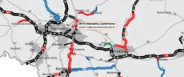 mapka z zaznaczoną obwodnicą Zabierzowa, w ciągu drogi krajowej nr 79