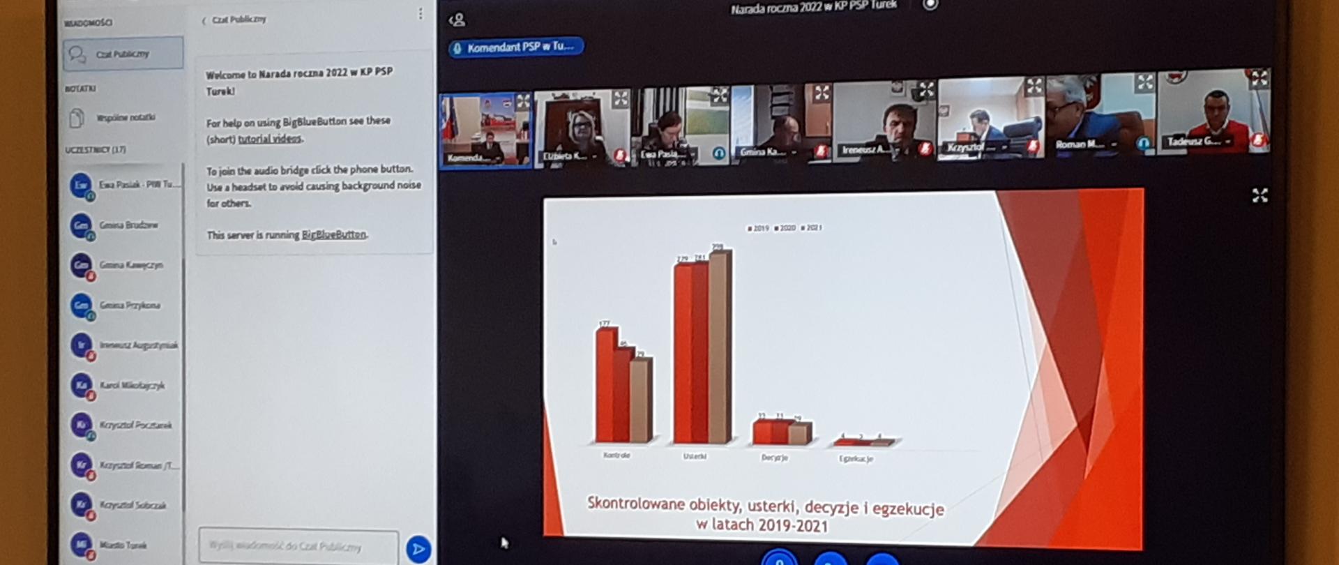 Zdjęcie przedstawia monitor w trakcie wideokonferencji z narady rocznej.