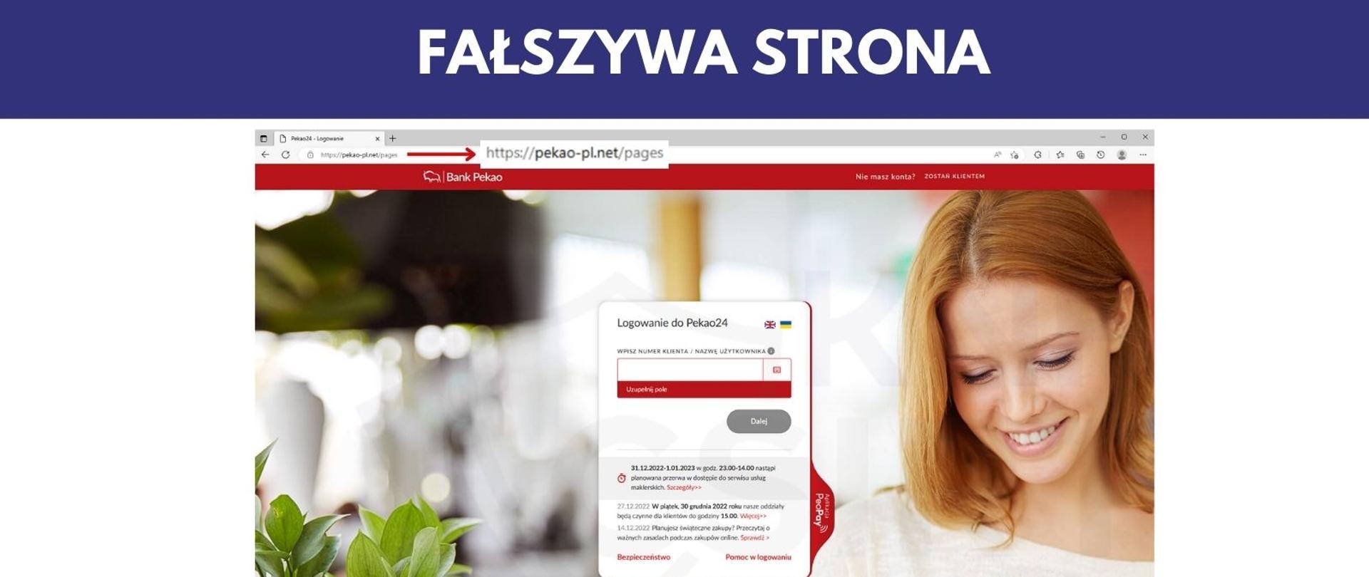 zdjęcie fałszywej storny PKO S.A