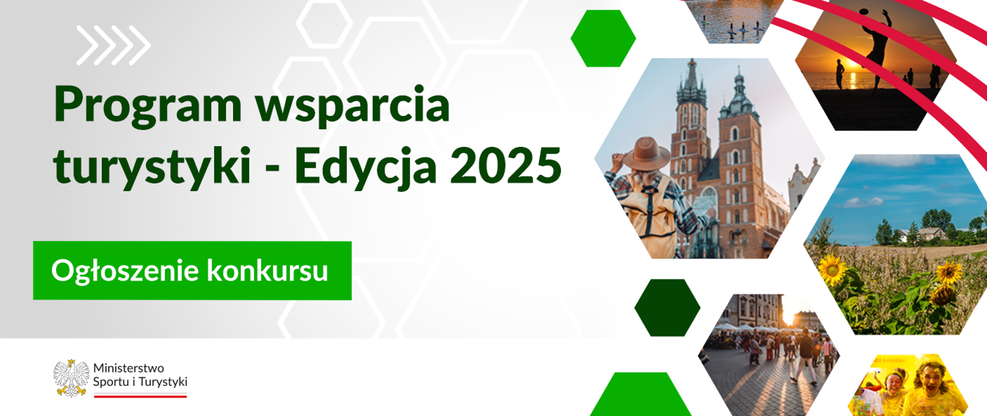 Program wsparcia turystyki 2025 - główna grafika z logiem ministerstwa oraz zdjęciami atrakcjami Polski