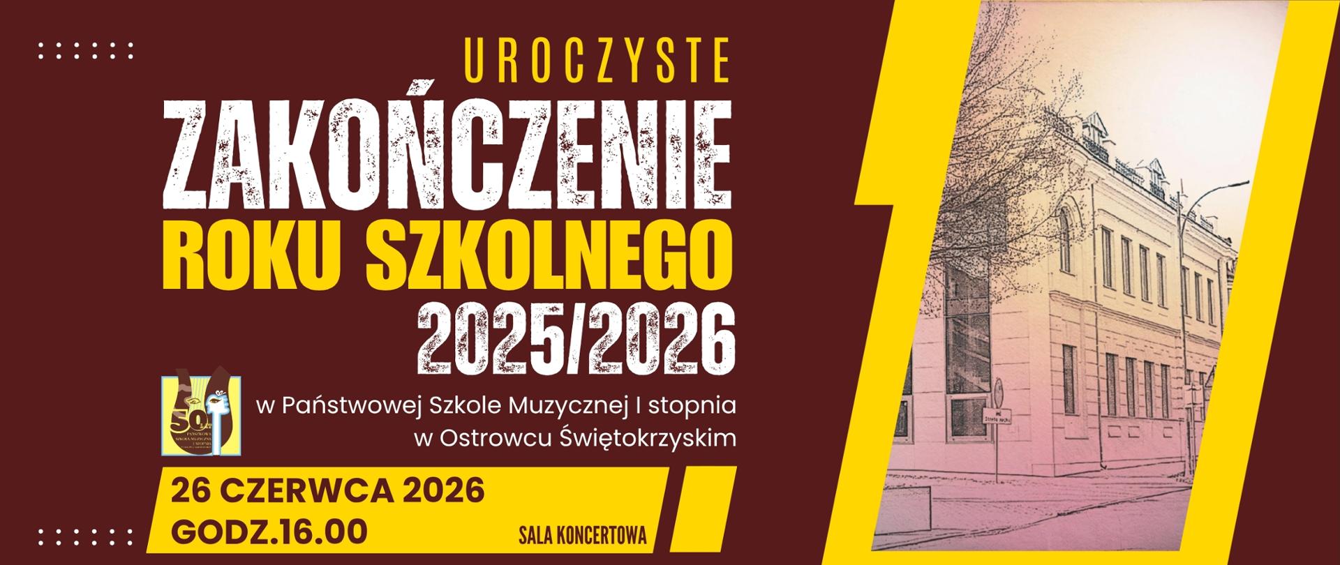 białe i żółte litery na brązowym tle informujące o zakończeniu roku szkolnego