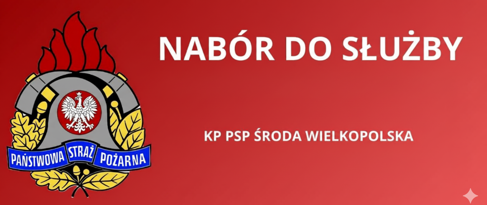 Baner z logiem psp oraz napis nabór do służby KP PSP Środa Wielkopolska