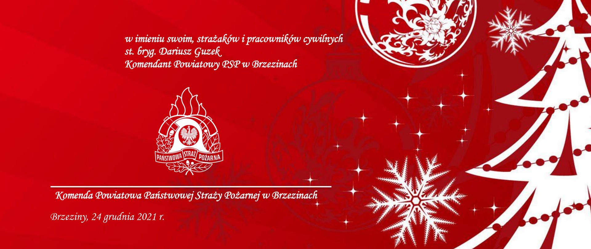Kartka z życzeniami Komendanta Powiatowego PSP w Brzezinach