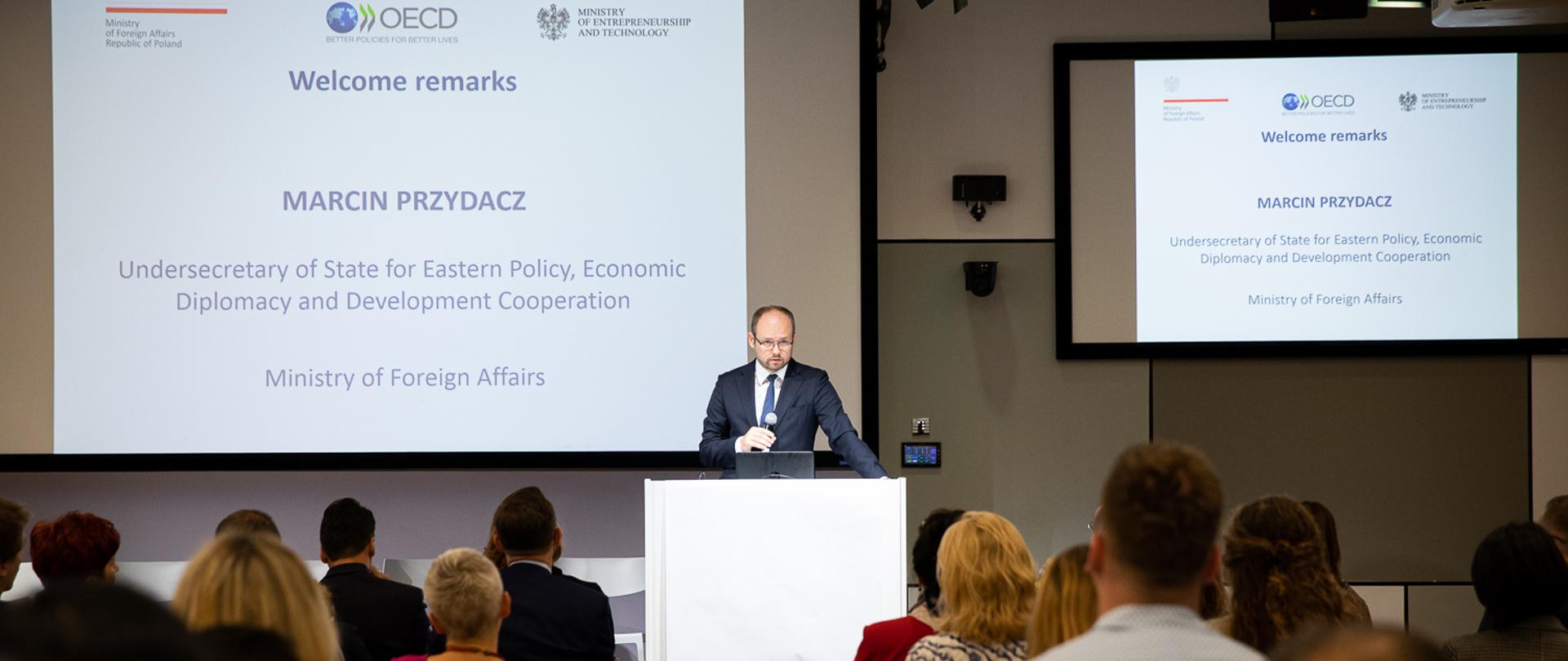 Deputy Minister Marcin Przydacz attends a seminar on private sector engagement in development cooperation