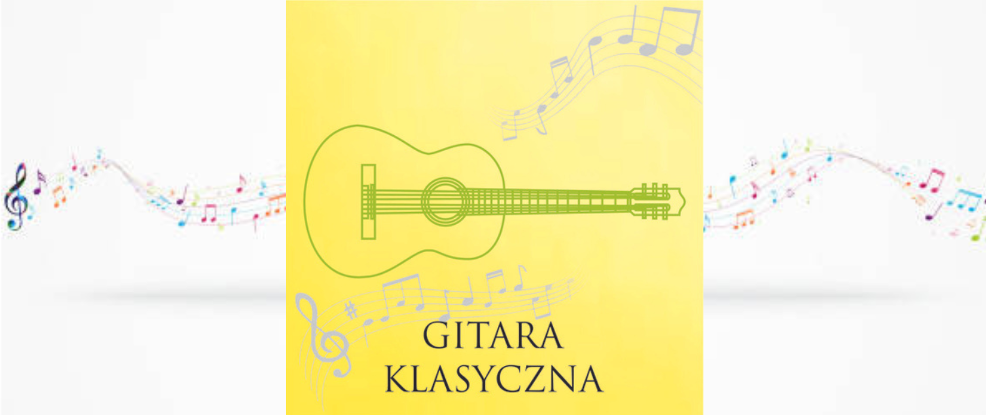 grafika przedstawiająca gitarę na tle nut , pod grafiką instrumentu napis gitara