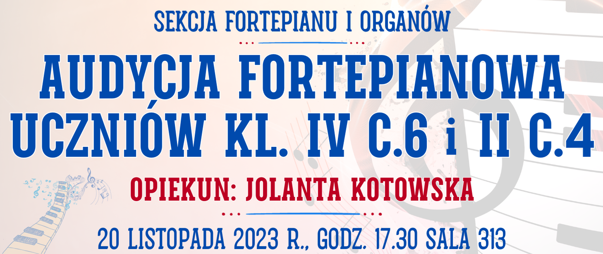 kolorowe tło z muzycznymi elementami typu clipart oraz informacja o wydarzeniu