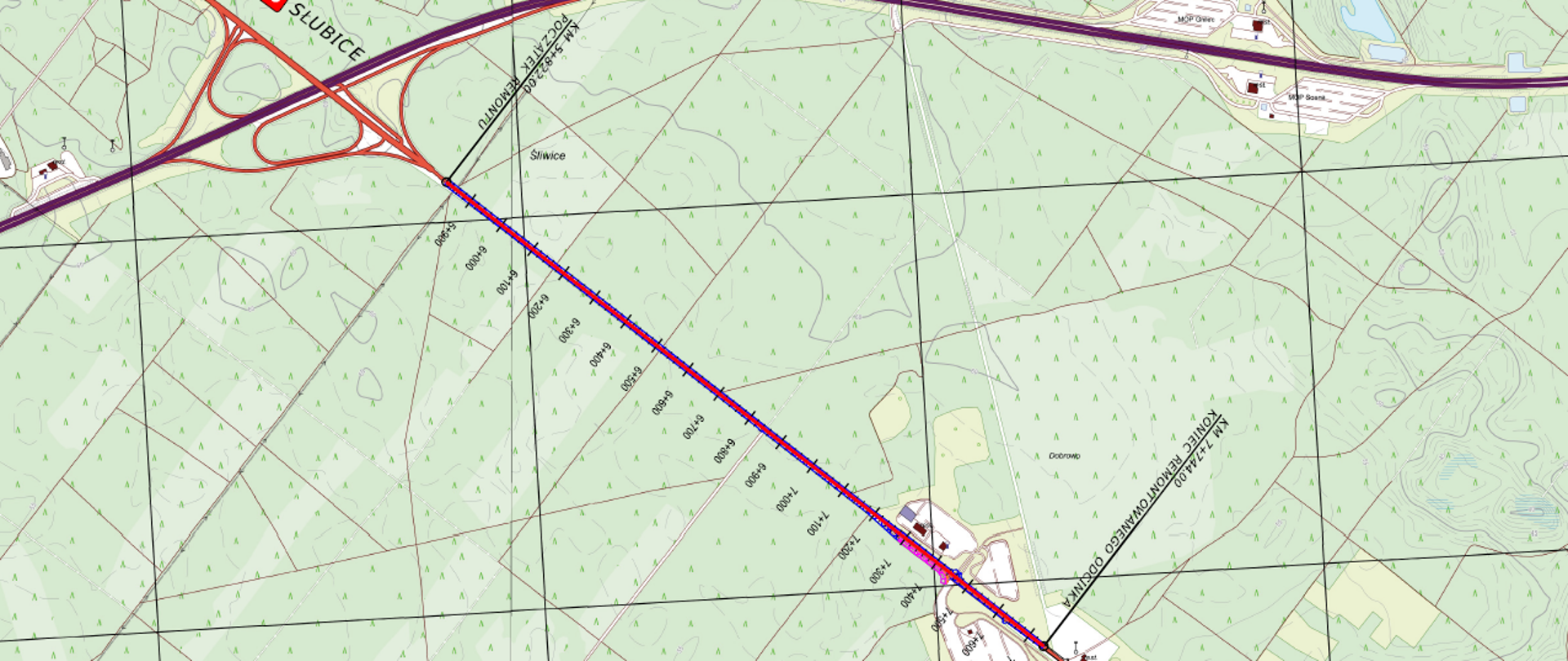 Mapa z zaznaczonym fragmentem DK29.