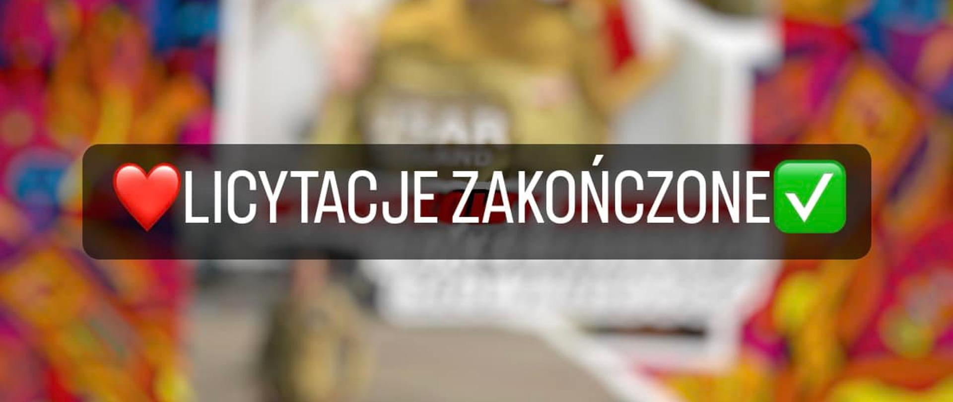 Napis licytacje zakończone na tle grafiki.