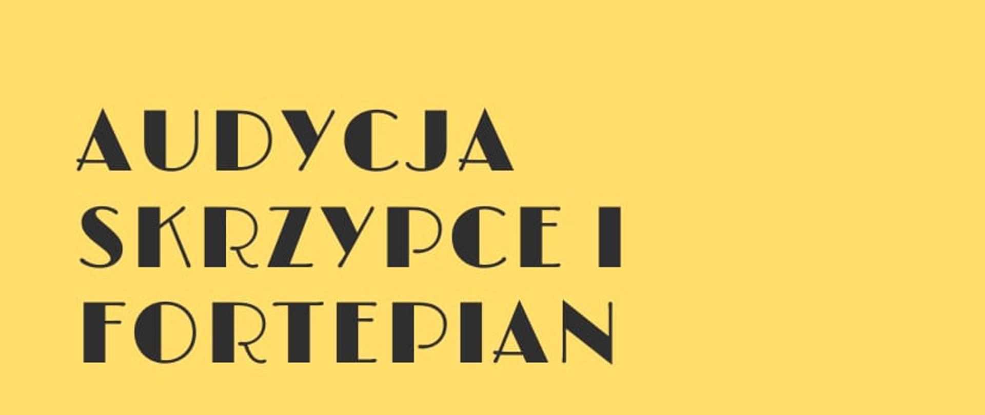 czarne napisy na żółtym tle. W prawym dolnym rogu grafika przedstawiająca nuty oraz klucz wiolinowy.