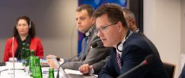 Wiceminister infrastruktury Andrzej Bittel podczas spotkania ministrów ds. transportu państw Grupy Wyszehradzkiej