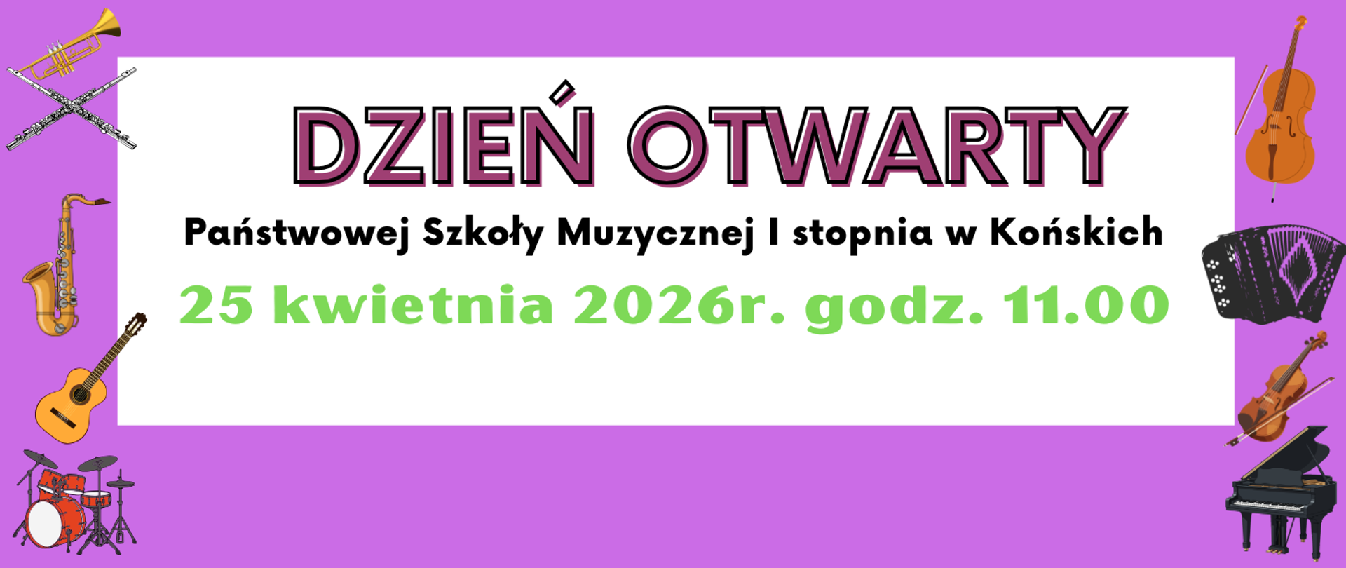 Kolorowy baner informujący o dniu otwartym szkoły