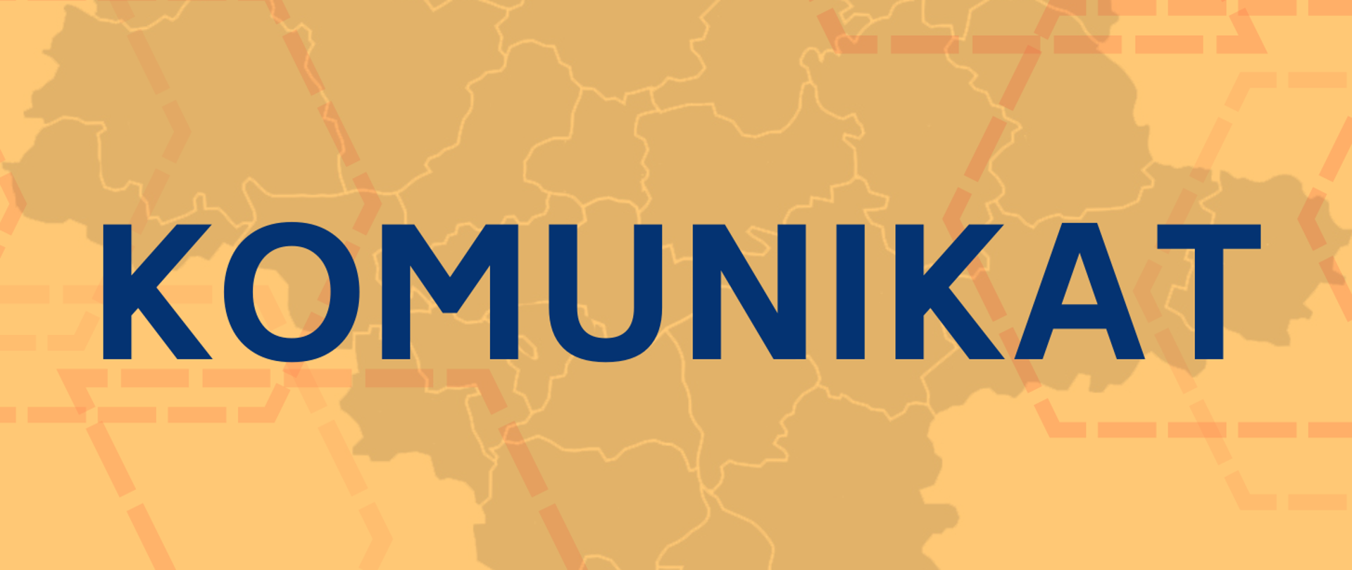 żółta grafika z granatowym napisem komunikat w tle kontury województwa mazowieckiego