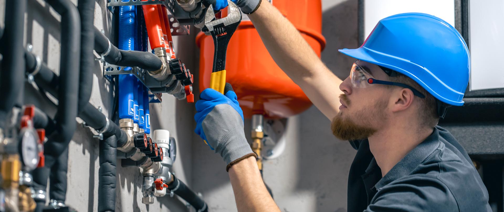 Mężczyzna sprawdza instalację gazową