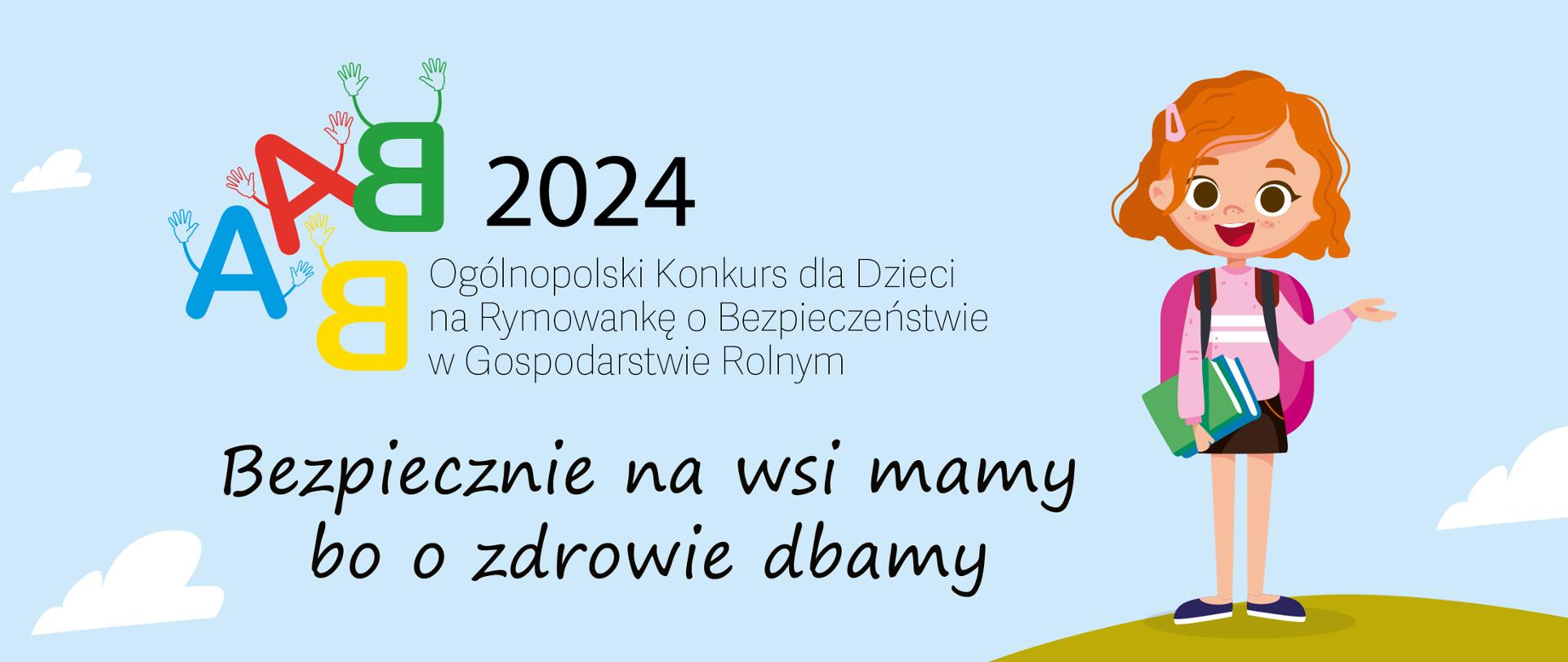 Po lewej stronie plakatu kolorowe literki, na środku nazwa konkursu, po prawej grafika dziewczynki.