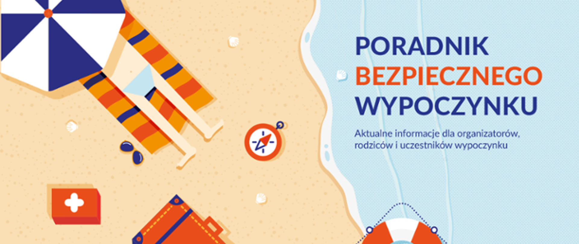 na grafice jest widoczny plażowicz pod parasolem wypoczywający nad brzegiem morza