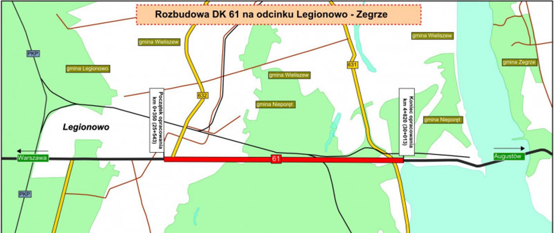 Rozbudowa DK61 na odc. Legionowo-Zegrze - przebieg drogi