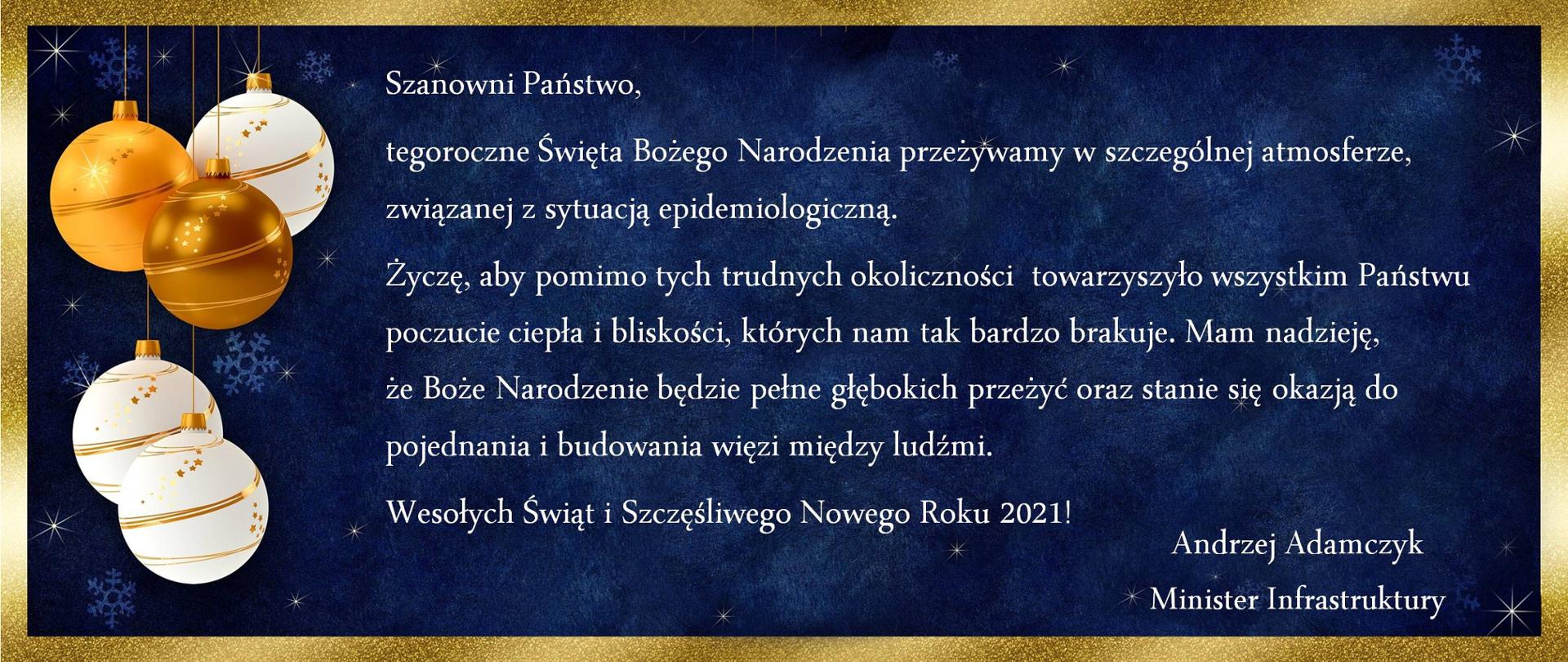 Życzenia ministra infrastruktury Andrzeja Adamczyka z okazji Świąt Bożego Narodzenia