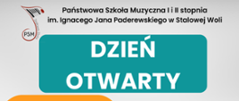Plakat na jasno szarym tle, w górnej części plakatu logo szkoły oraz pełna nazwa szkoły, poniżej na zielonym tle napis Dzień Otwarty, z lewej części plakatu grafika przedstawiająca fresk szkolny. Z prawej strony plakatu informacje dotyczące wydarzeń, które odbędą się podczas dnia otwartego. W dolnej części dane kontaktowe do szkoły, telefon, adres oraz strona www szkoły. W prawym kod qr.