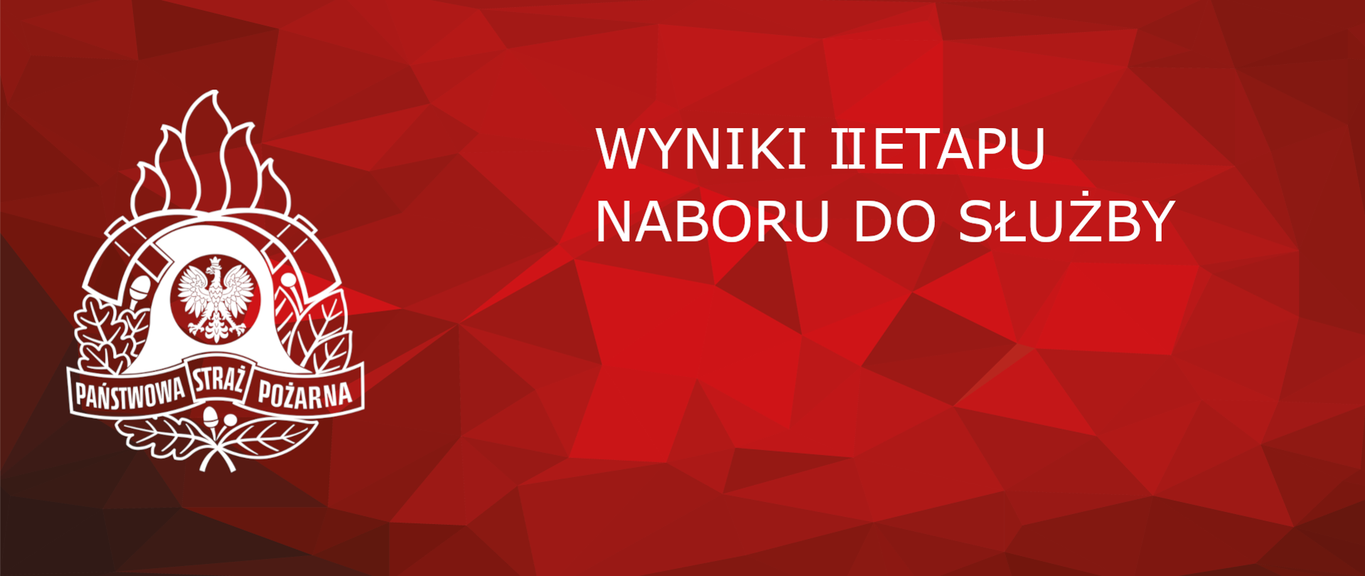 Logo PSP po lewej stronie na czerwonym tle a na nim napis - Wyniki II etapu naboru do służby