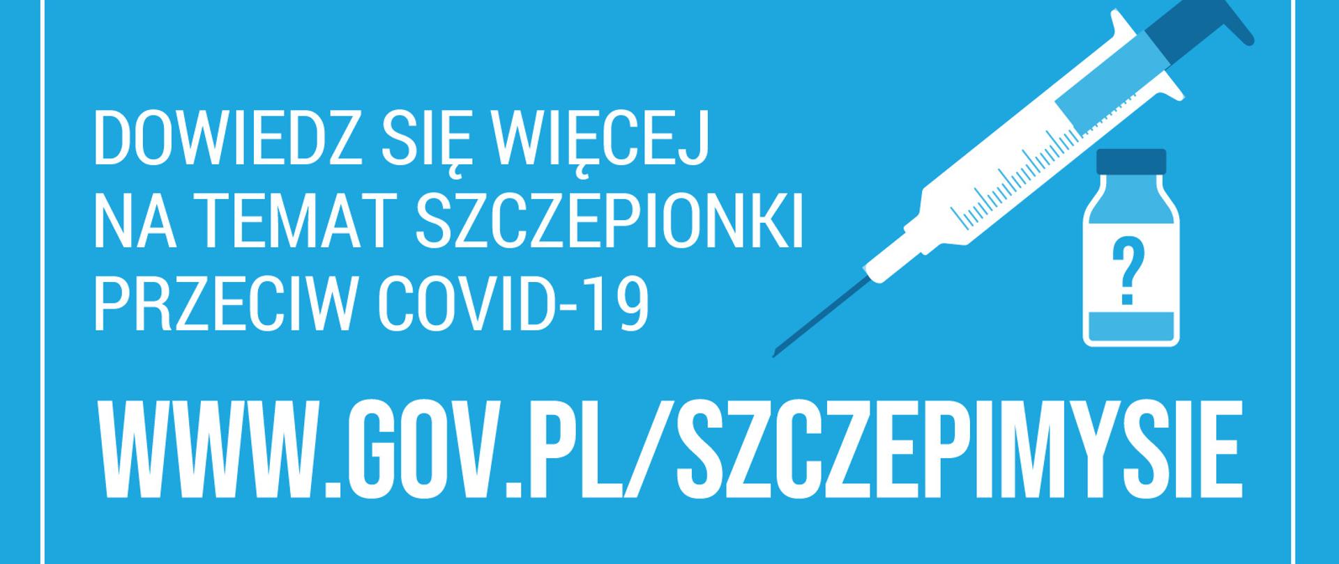 Zdjęcie przedstawia plakat, na którym widnieje adres strony internetowej dot. szczepień