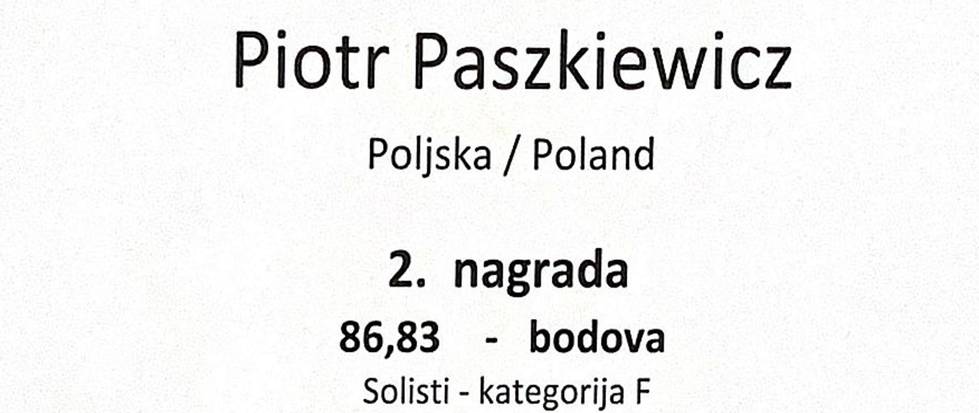 Zdjęcie przedstawia dyplom na 48 Międzynarodowym Konkursie Akordeonowym w Puli dla nauczyciela PSM I stopnia w Jarocinie. Na zdjęciu podpisy jurorów, imię i nazwisko nauczyciela oraz logotypy sponsorów.