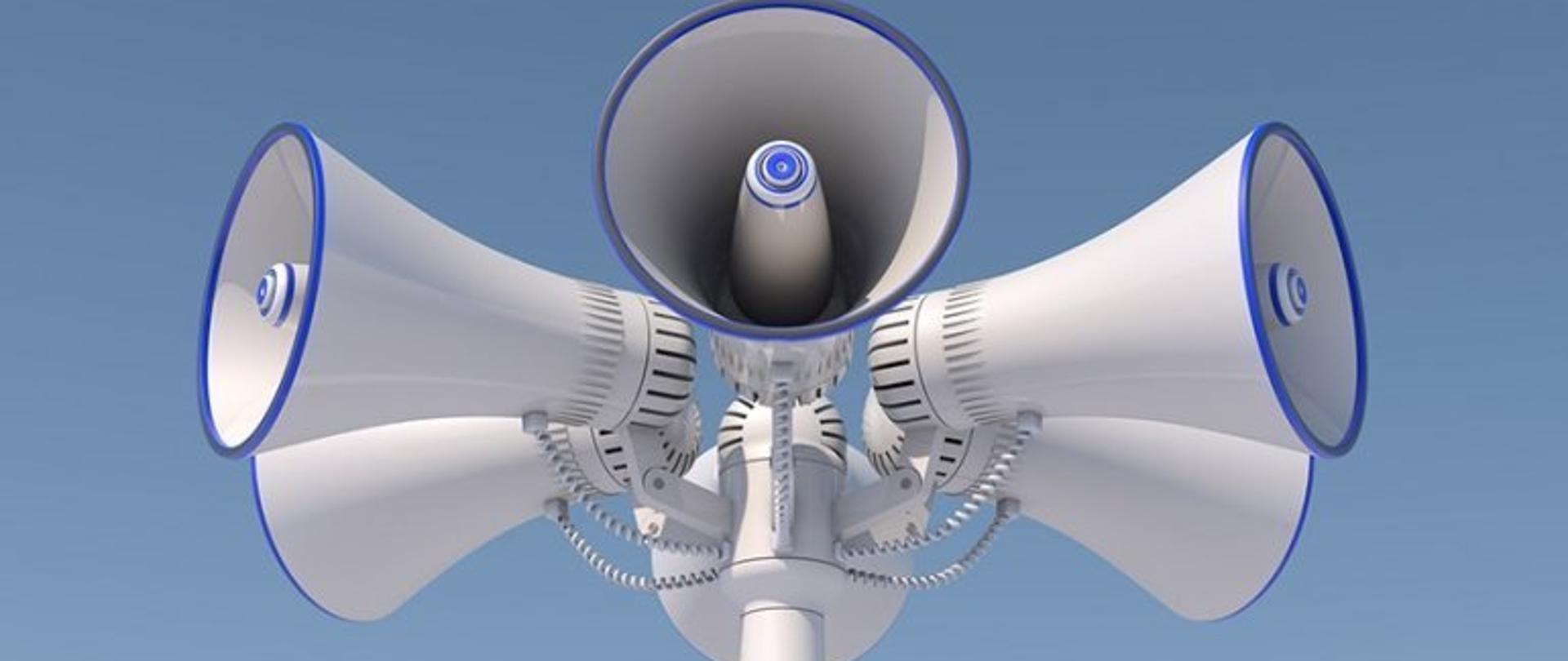 Grafika przedstawia syreny alarmowe