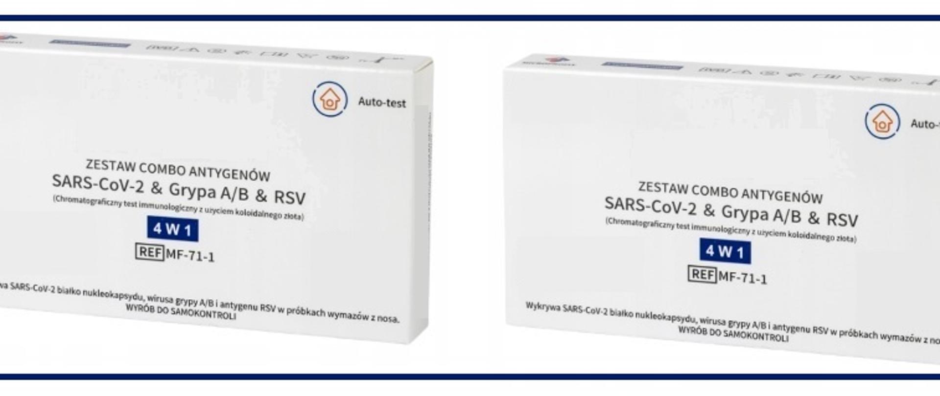 na białym tle dwa opakowania testów typu combo