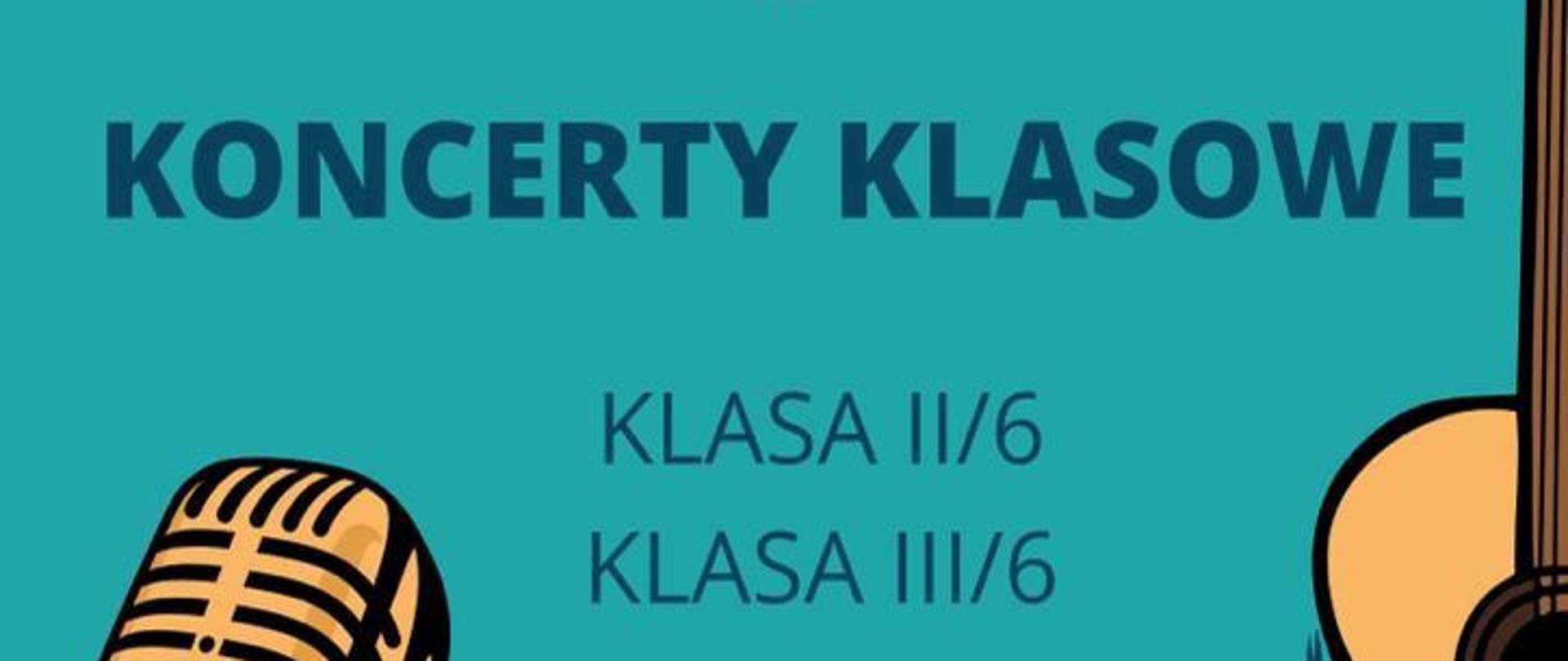 niebiesko-żółte tło, mikrofon, trąbka i pieciolinia