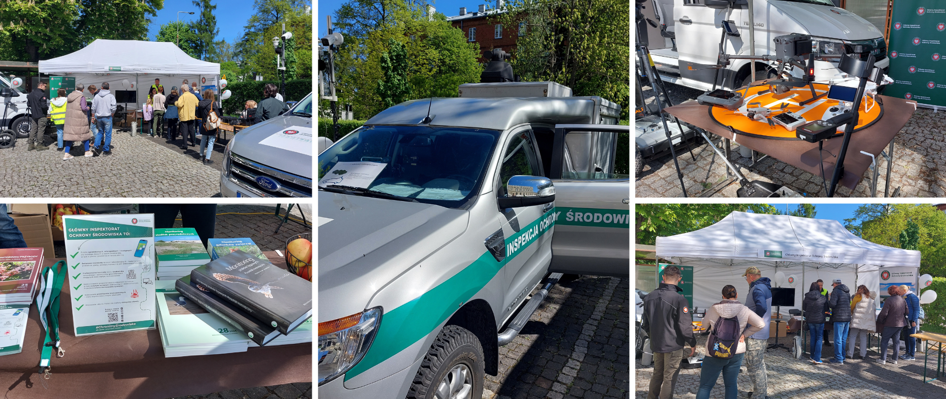Stoisko GIOŚ, odwiedzający, namiot, samochody