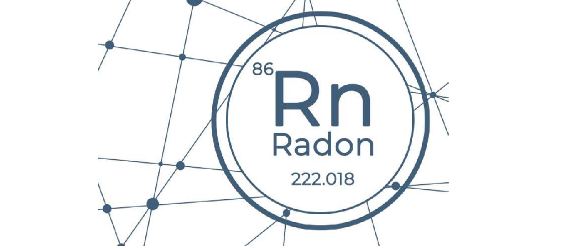 Na grafice znajdują się dwa koła w których napisana jest liczba 86 i oznaczenie RN Radon z masą 888.018 .