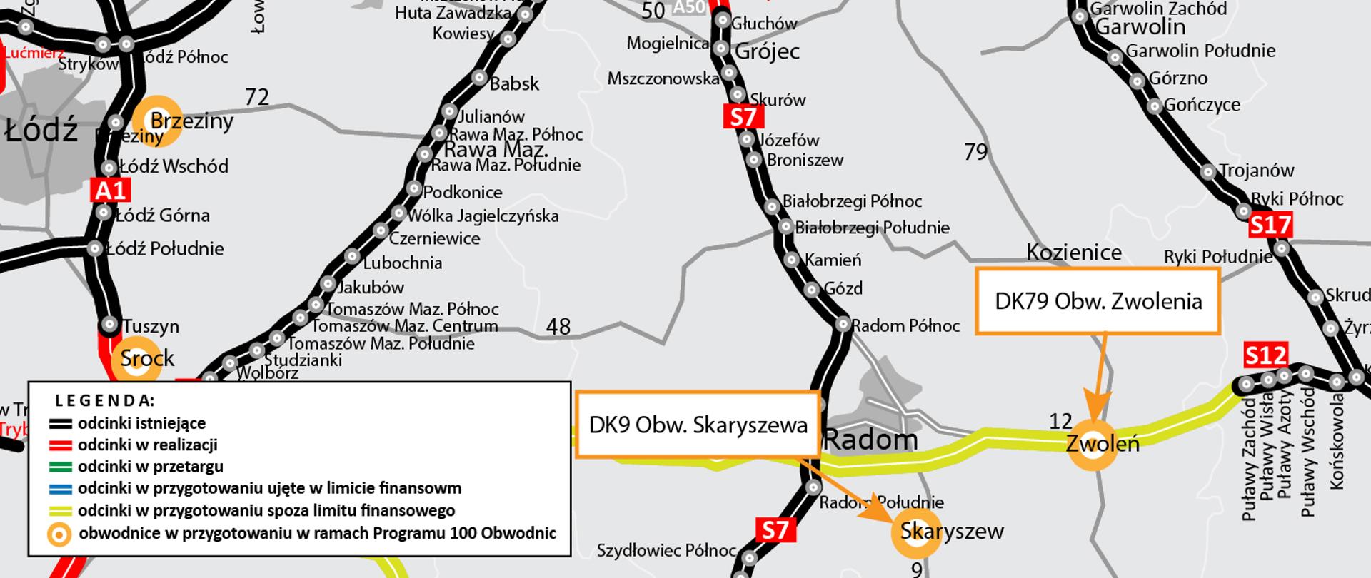 Obwodnice Łącka, Skaryszewa i Zwolenia zostaną zrealizowane w ramach Programu budowy 100 obwodnic - mapa