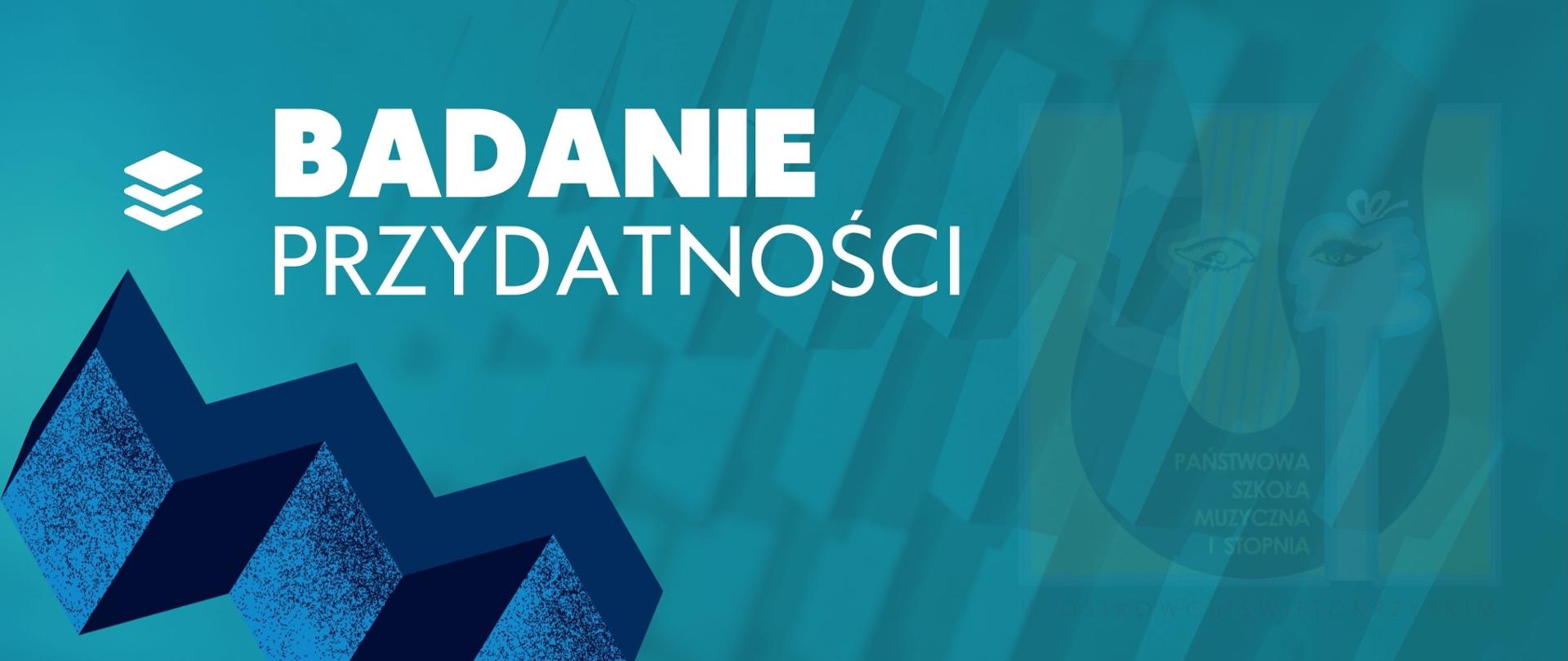 badanie przydatności - panorama, w kolorze różowo-fioletowym z logo szkoły w kolorze żółto-brązowym