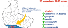 Infografika dotycząca II szkolenia dla opiekunów MDP i DDP w Kinie w Rawiczu-Sierakowie w dniu 23 września 2023 r.