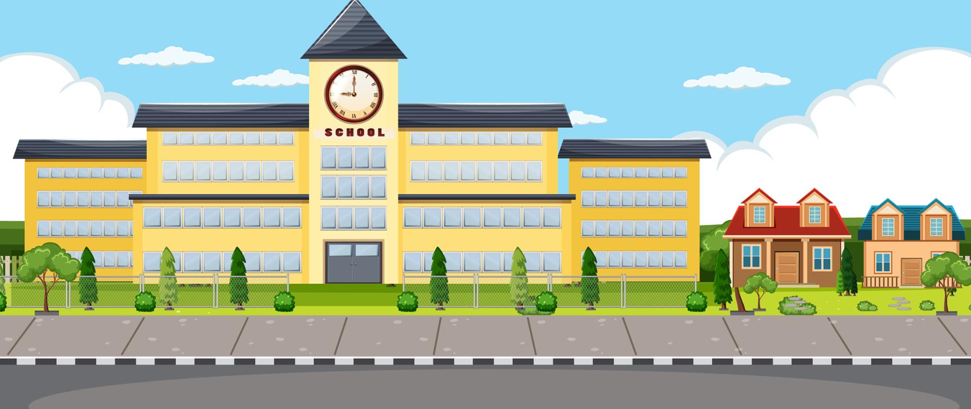 Road in front of school scene illustration