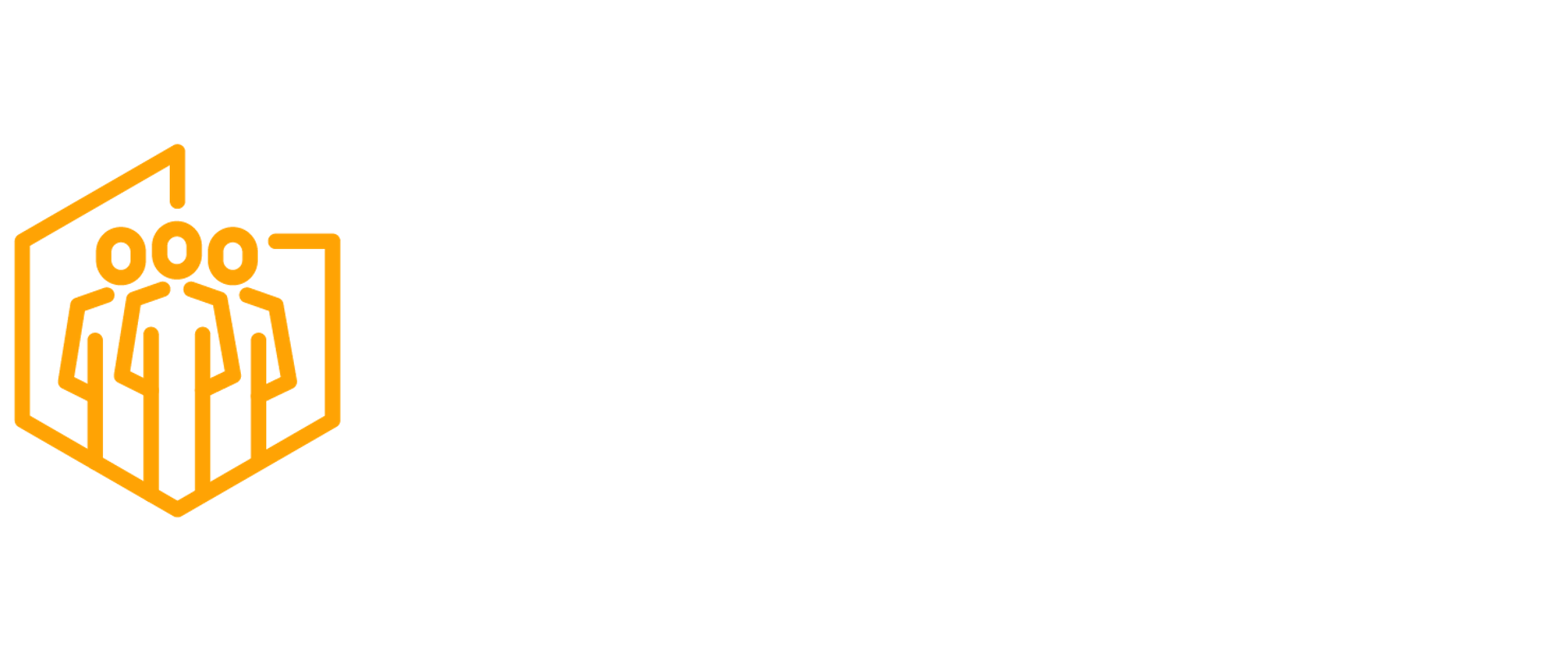 Logo programu „Ochrona ludności i obrona cywilna”. Po lewej stronie znajduje się pomarańczowy symbol przedstawiający grupę osób na tle stylizowanego obrysu domu lub osłony. Po prawej stronie widnieje czarny napis: „Ochrona ludności i obrona cywilna”.